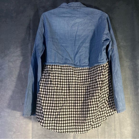 Michael Tyler Long Sleeve Embellished Denim Style Layered Look Shirt Size Large - Picture 5 of 8